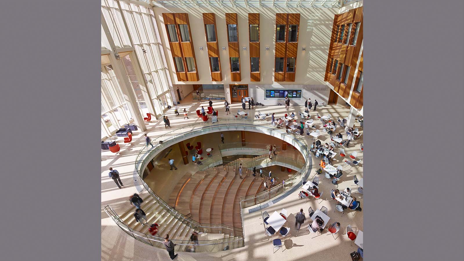 Olin School of Business, Washington University. Lobby Area with open air lecture space