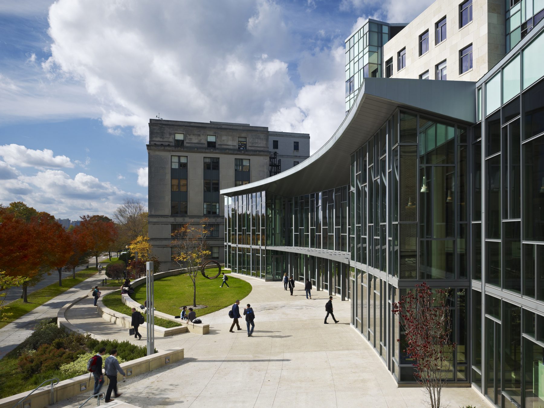 MIT Sloan School of Management Exterior, seen from walking down ramp