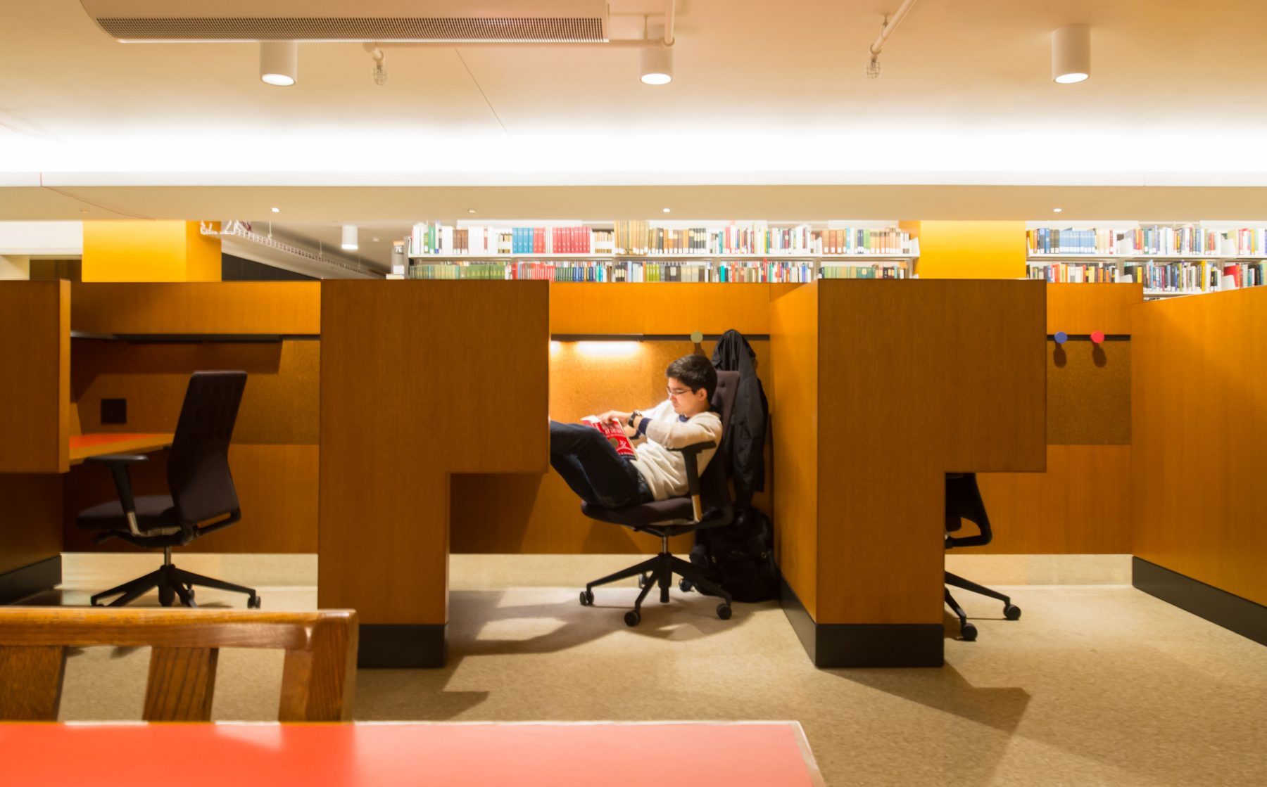 Princeton Firestone Library Desk lounge area with student studying