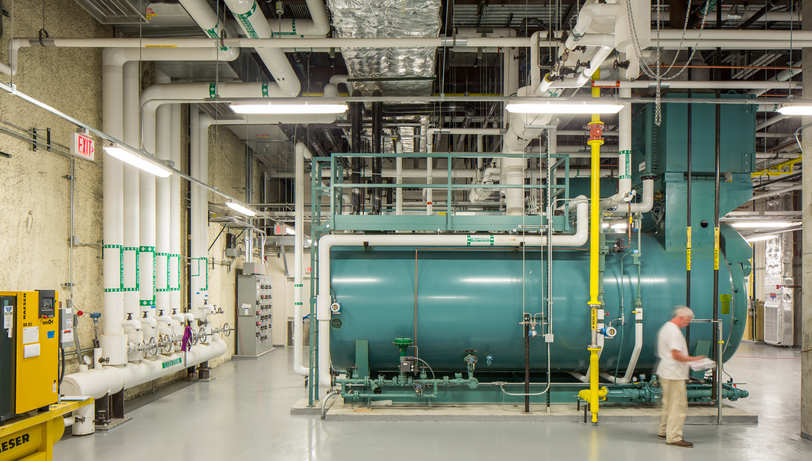 Brigham And Women's Hospital Interior, energy area with pipes, wires, and tubes