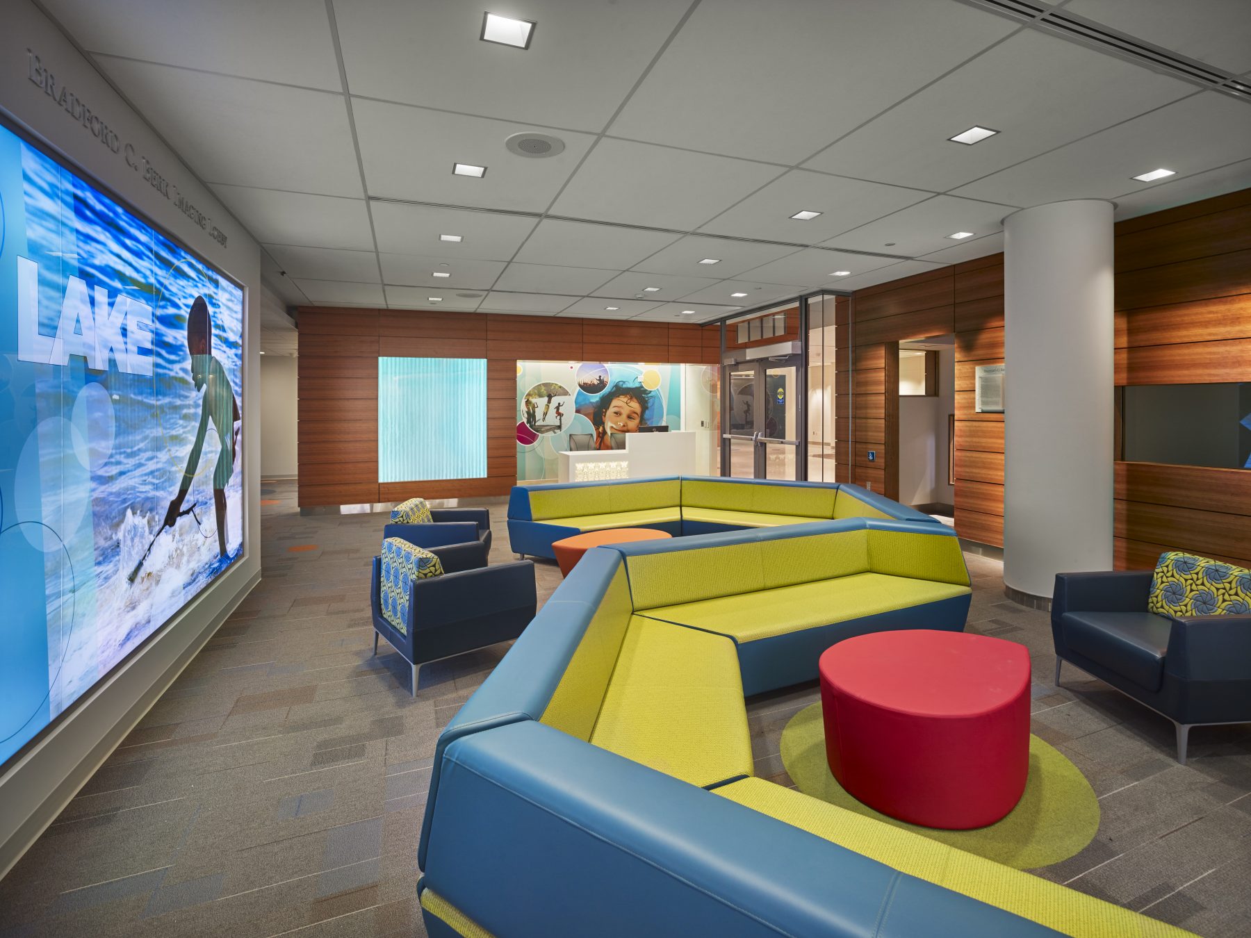 Golisano Children's Hospital Waiting Area With contemporary colorful chairs.