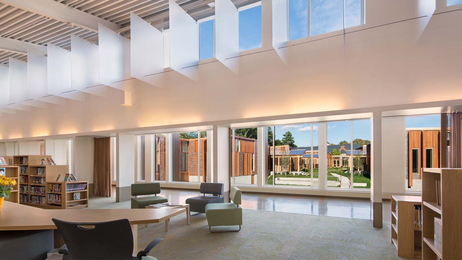 Field School Library, open concept with white windows