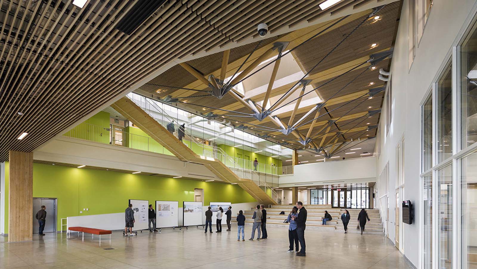 UMass Olver Lobby, wooden supports,