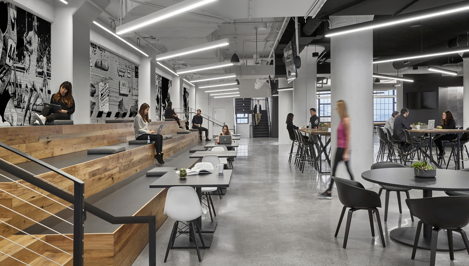 Reebok Headquarters Boston, seating area with circular tables