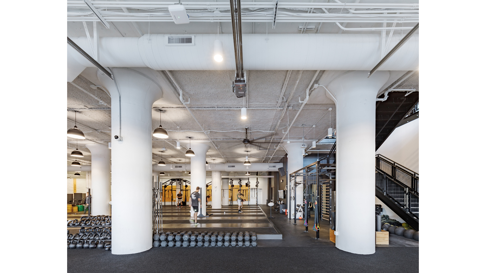 Reebok Headquarters Boston weight room in basement