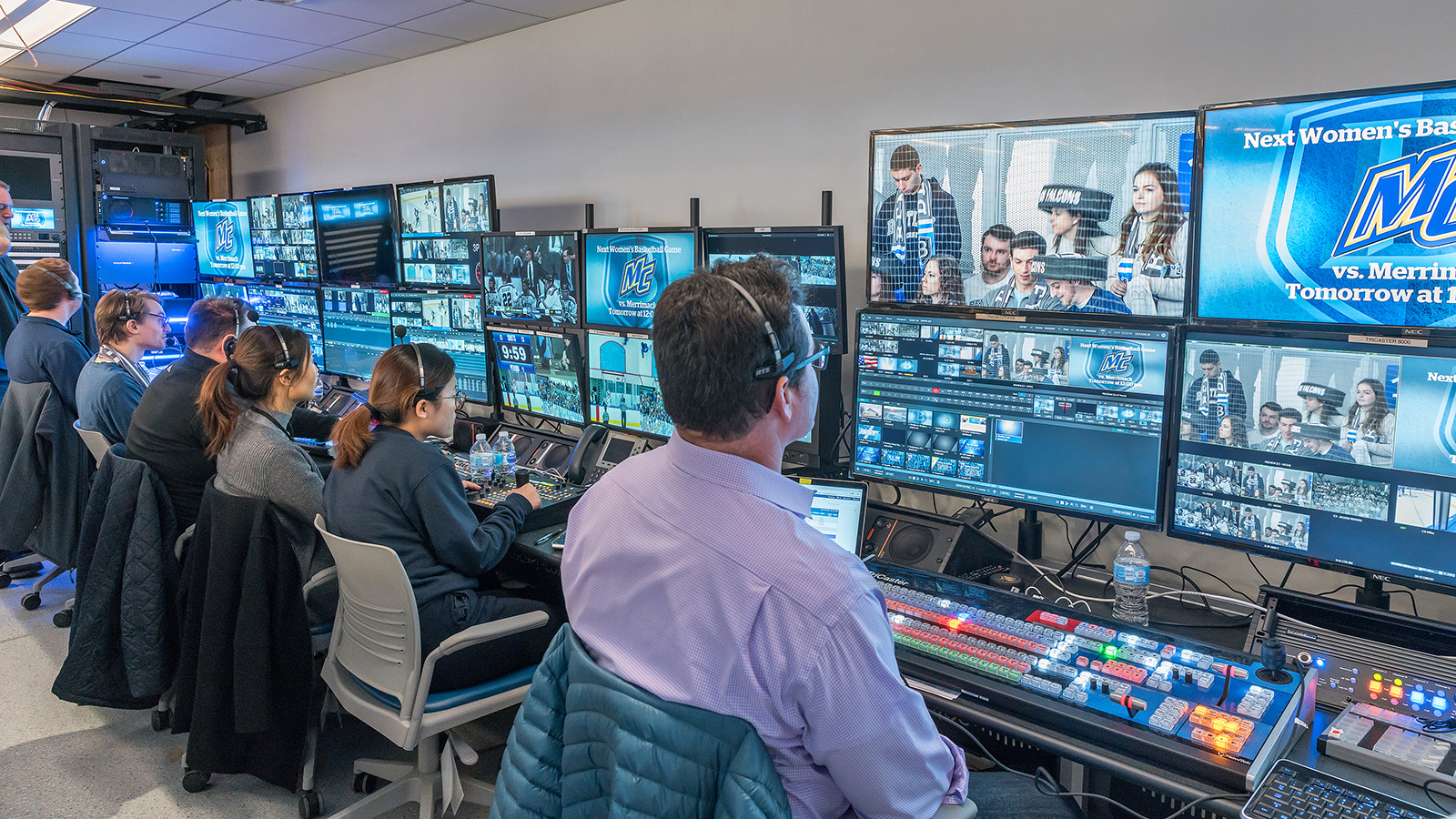 Bentley University Multipurpose Arena, broadcast/recording suite with equipment and monitors