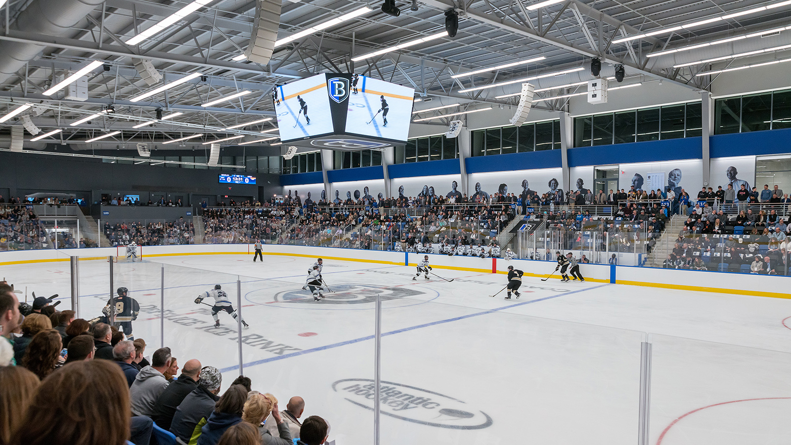 Bentley University Multipurpose Arena, set up for an ice hockey game