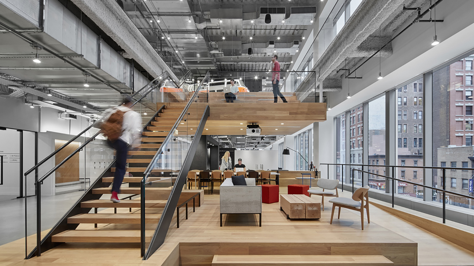 Nike Nyc Headquarters Stairs, lobby with large windows