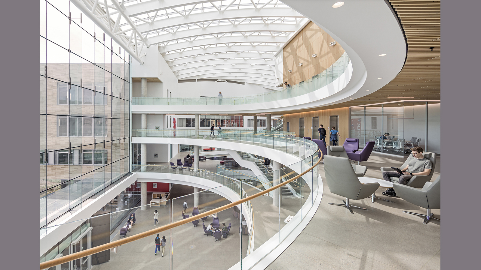 Tepper School of Business at Carnegie Mellon University, thirds floor view of atrium