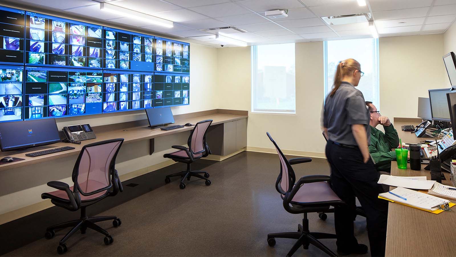 Sacred Heart University WSHU Radio Station, public safety security room with camera feeds