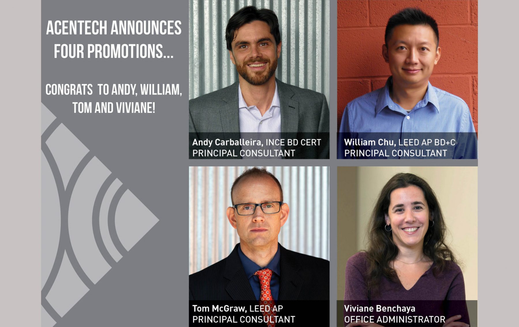 Acentech Promotions Announcement with Andy Carballeira, William Chu, Tom McGraw and Viviance Benchaya