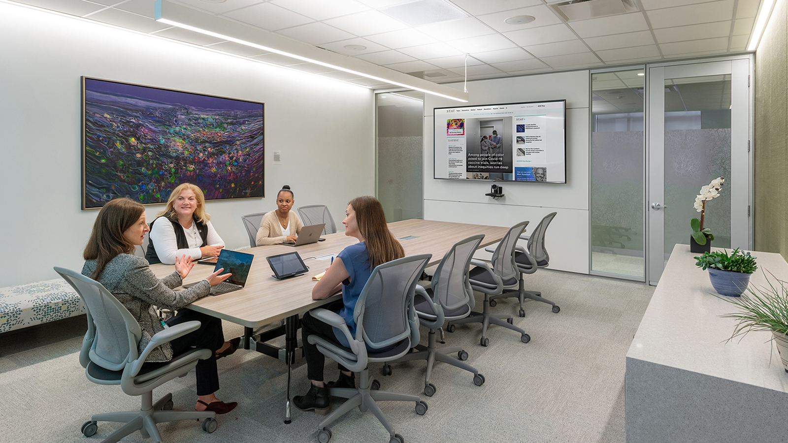 Non Profit Biotech Workplace, conference room with large tv