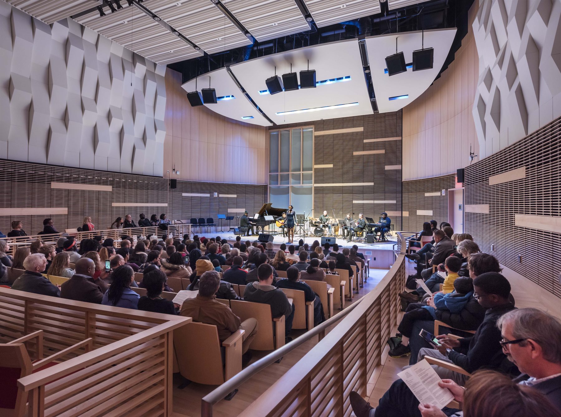 University Hall, University of Massachusetts Boston, a view from the side during a performance