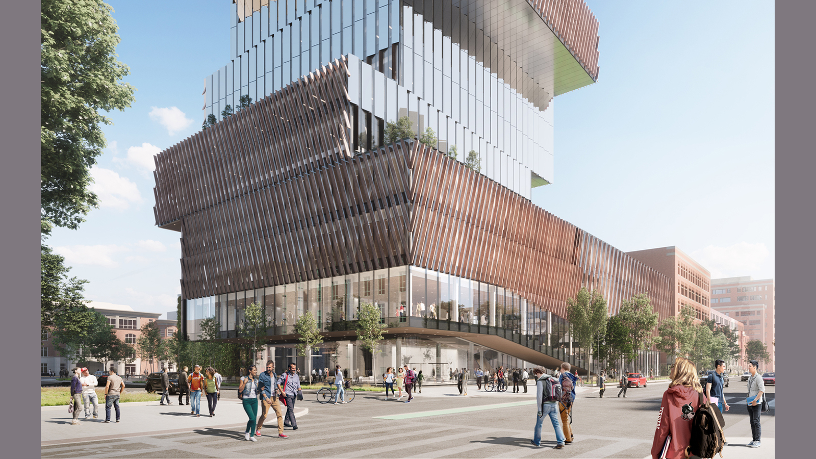 Bu Center For Computing And Data Science, exterior rendering from across the street