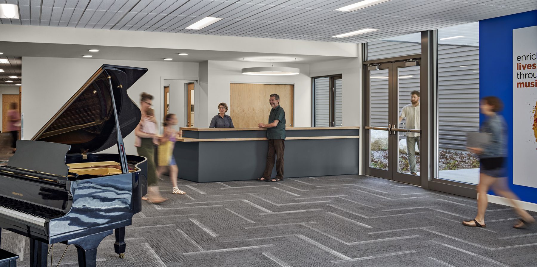 Brattleboro Music Center lobby with view of desk