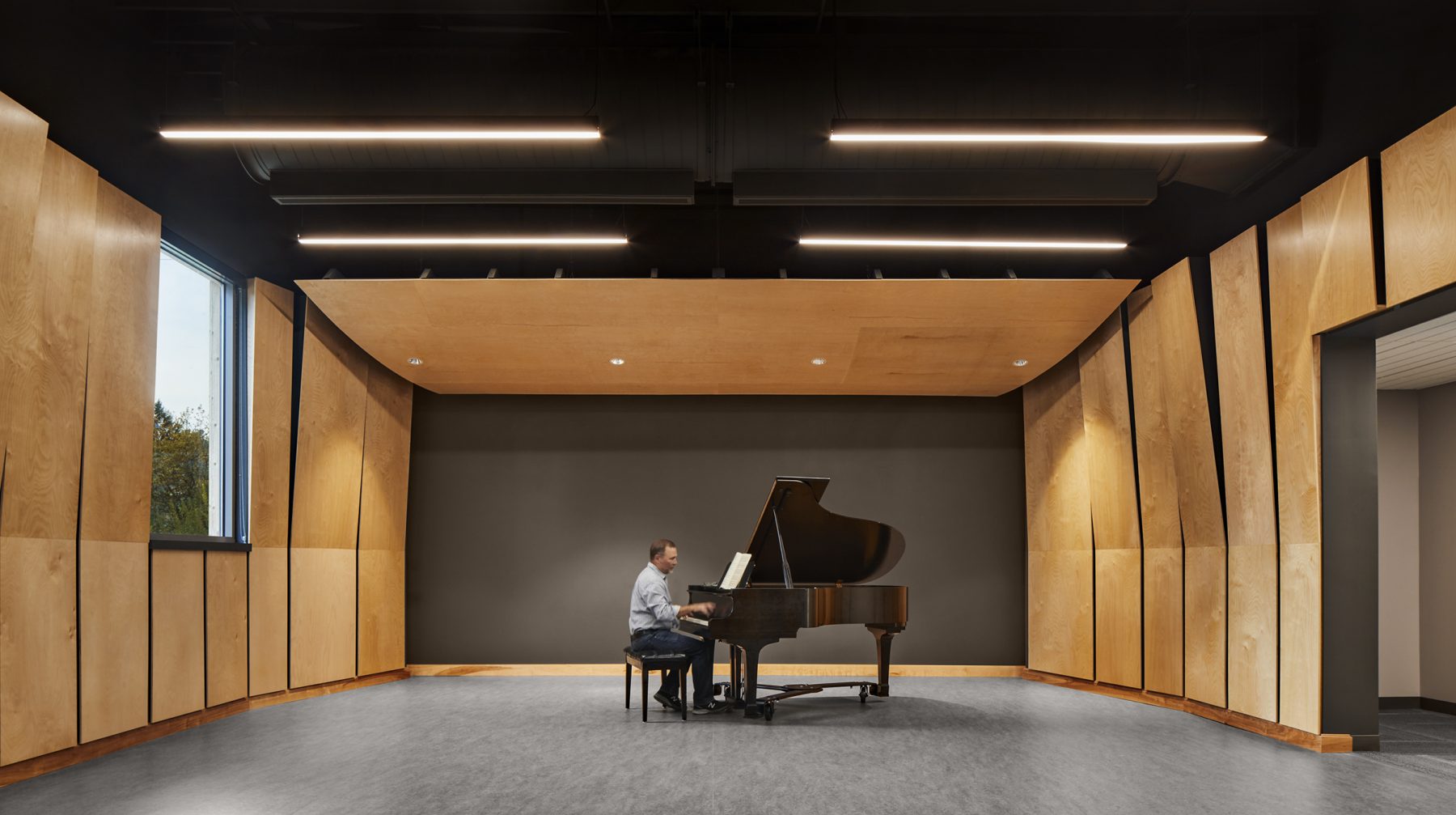 Brattleboro Music Center recital hall with piano