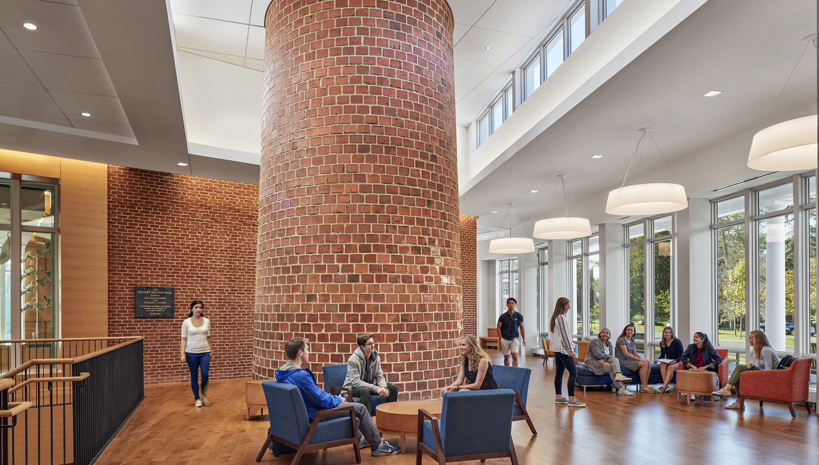 Middlesex Rachel Carson Music and Campus Center lounge, students socialize