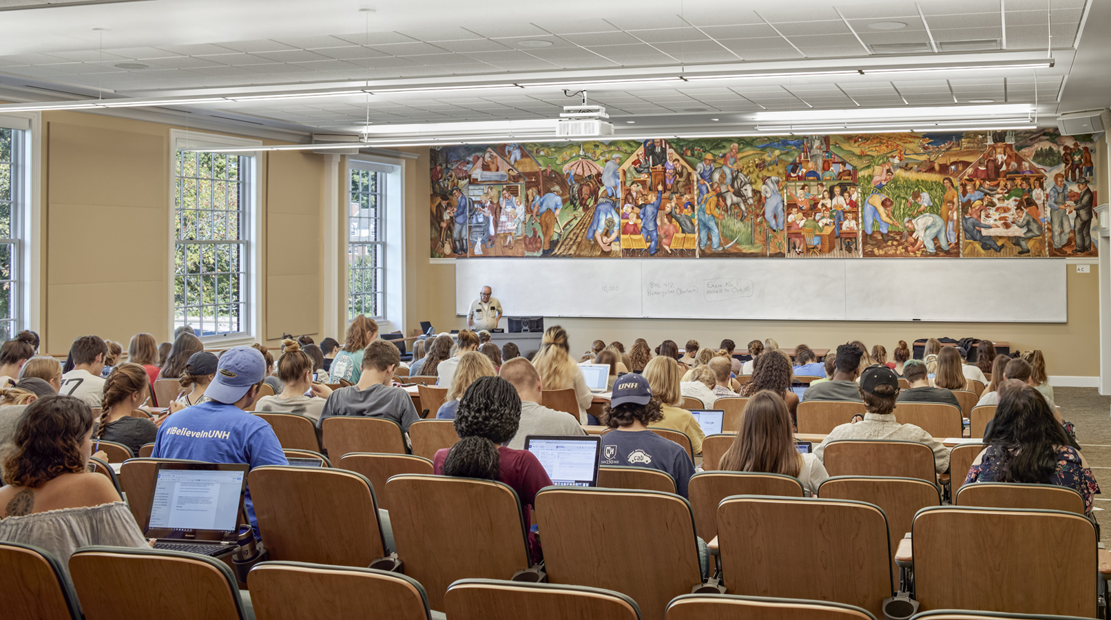 University of New Hampshire Smith Hall lecture hall with mural