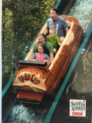 Ben D riding the Yule Log at Santa's Village