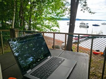 Bob Connick working from lake house