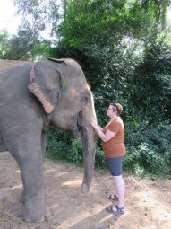 Liz Lamour Corteau petting an Elephant
