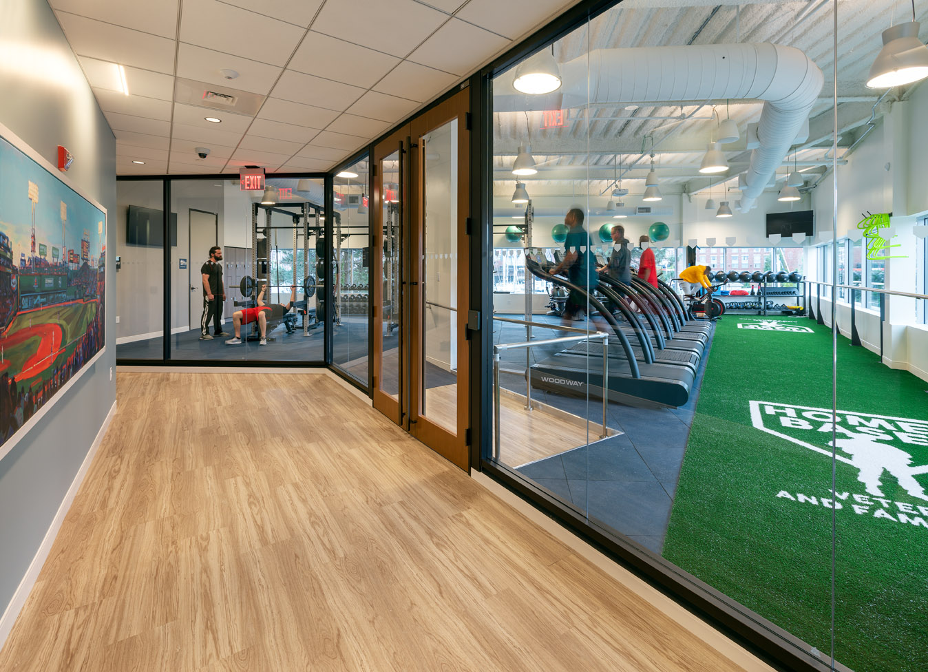 Home Base Clinic hallway view into fitness center