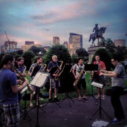 Ethan Brush with the saxyderms playing outside in Boston Garden