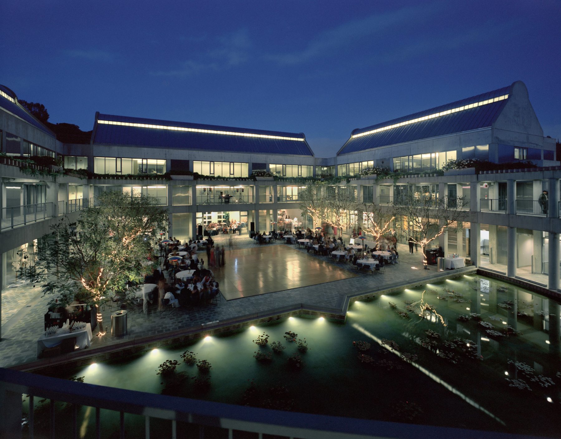 Skirball Center Courtyard at night