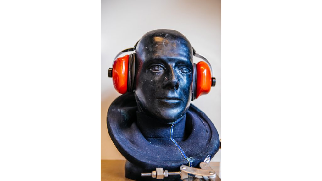 Tinnitus Diagnostic Tool Us Army, red headphones on a test dummy