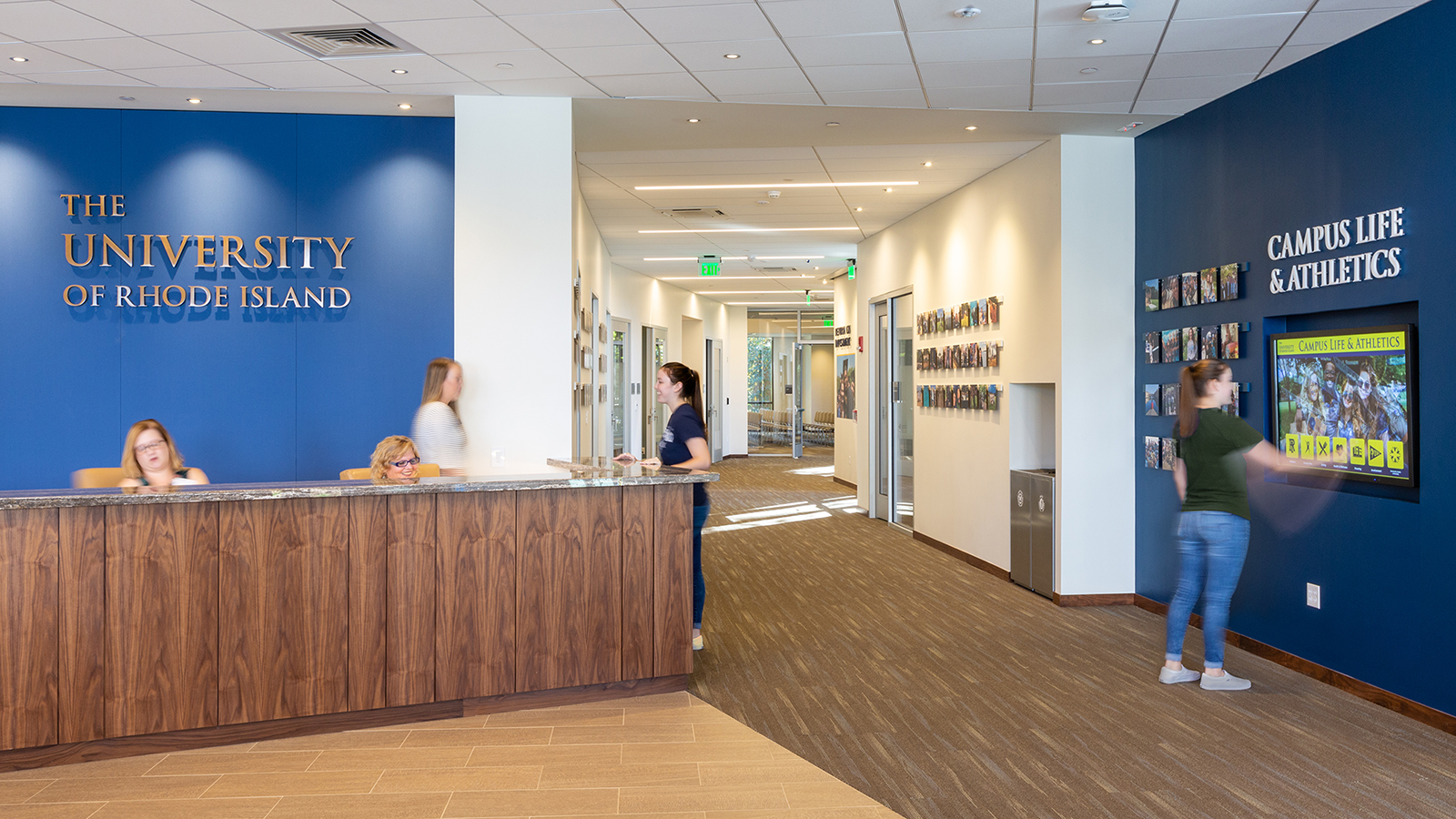 Uri Welcome center Interior, front desk and interactive TV with directions