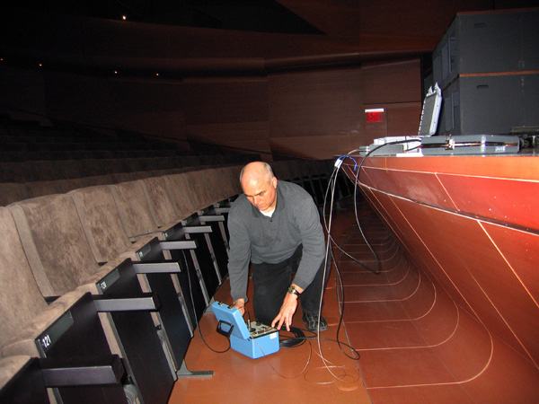 an image of Jeff Zape performing site measurements at Alice Tully Hall
