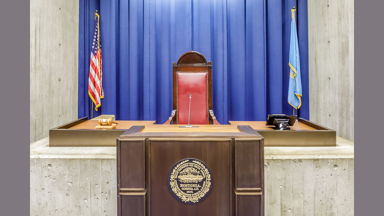 Boston City Hall Council Chamber, desk with Boston seal