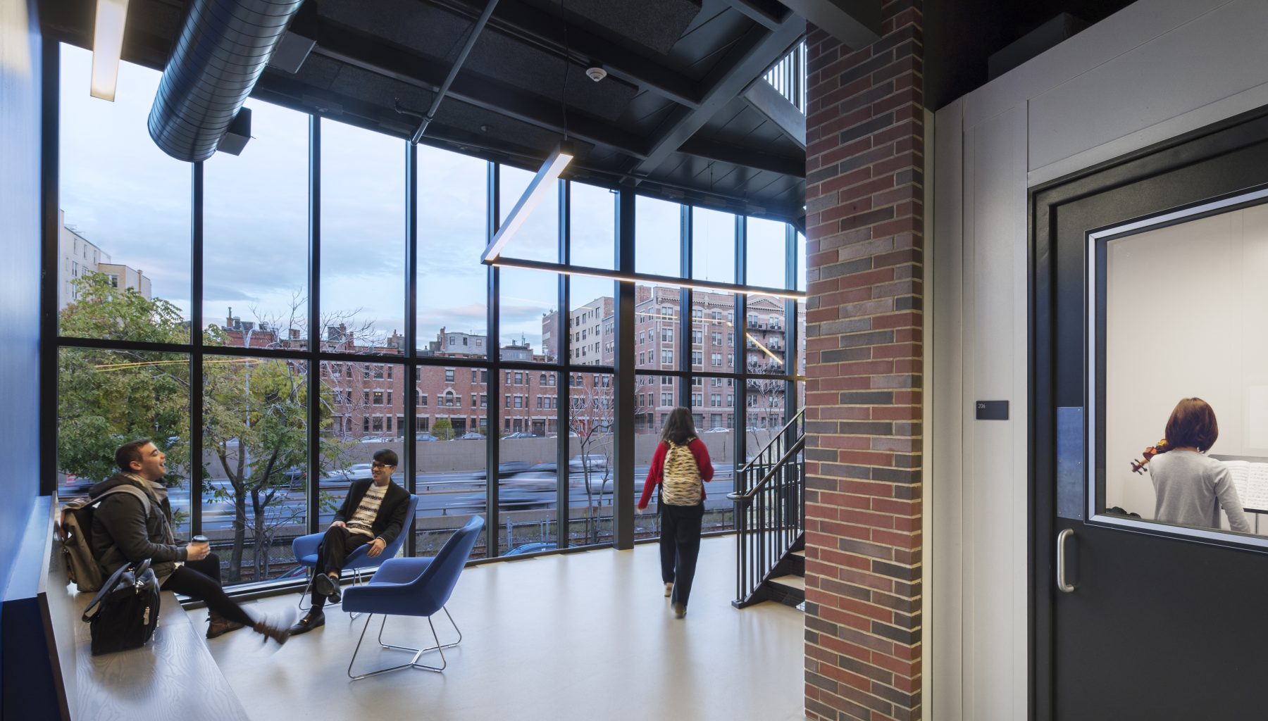 Boston Conservatory Interior with view of highway traffic