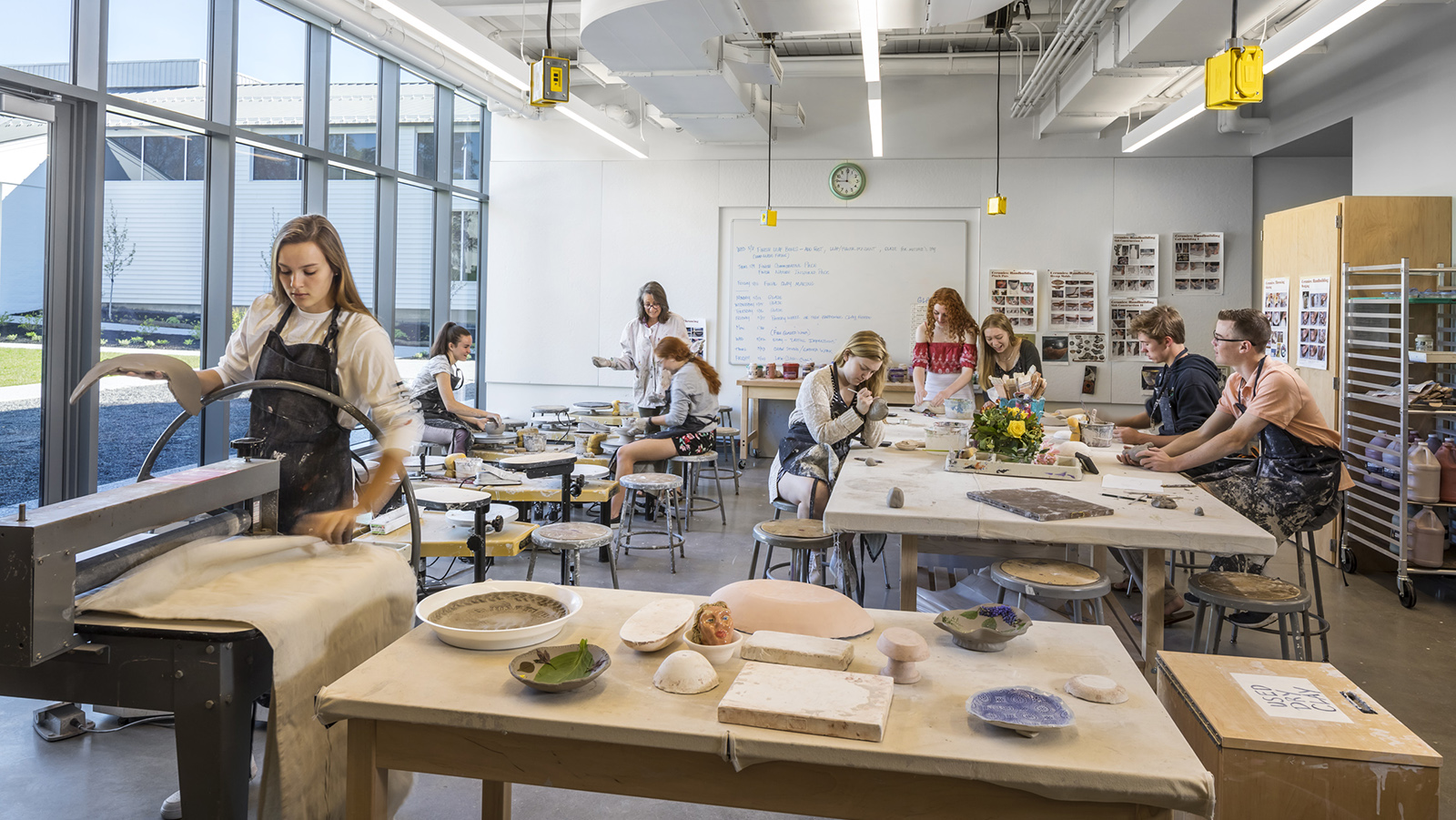 Brooks School Center For The Arts, makers space classroom, students make potery