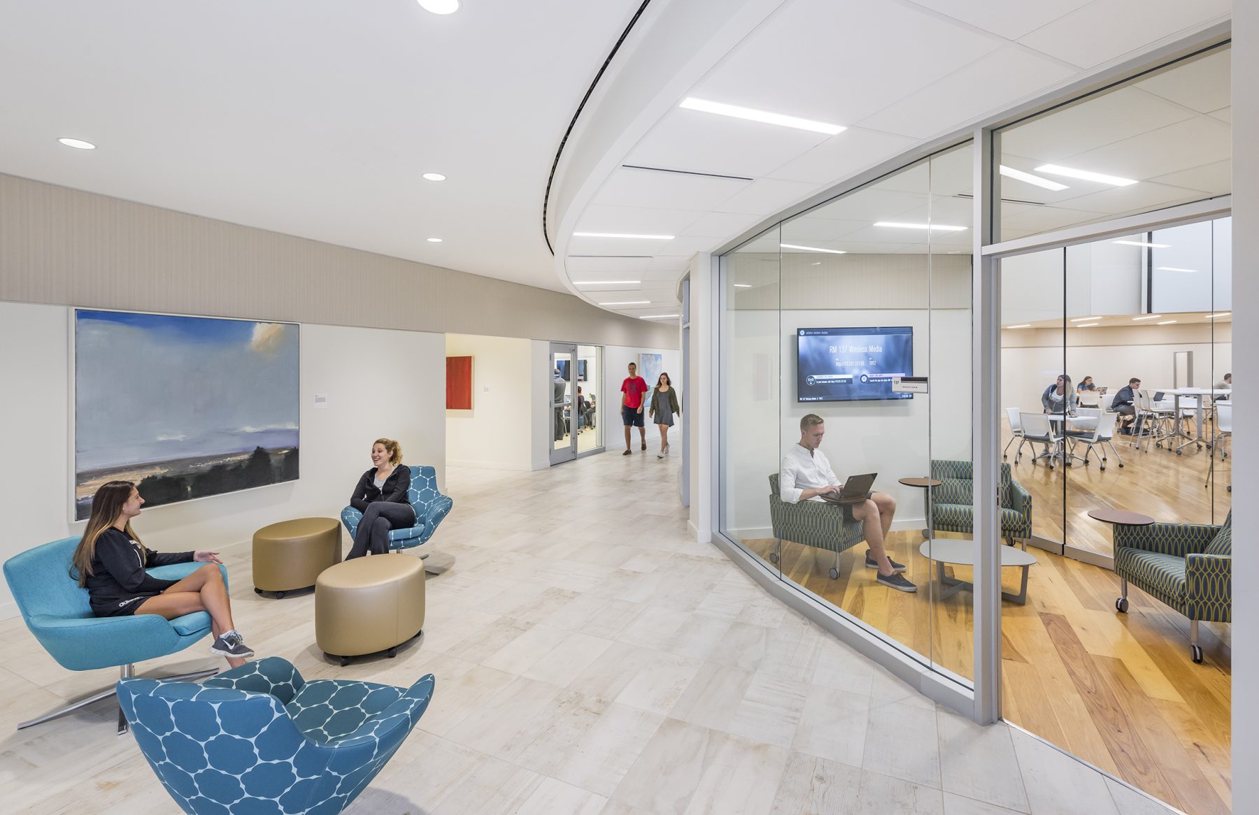 Bryant Academic Innovation Center lounge in hallway