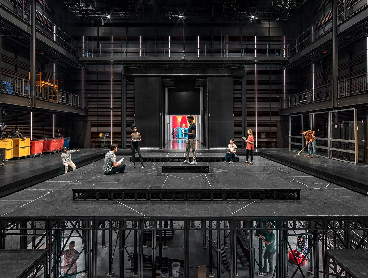 Boston University Booth Theatre And Production Center view of stage and multiple layers