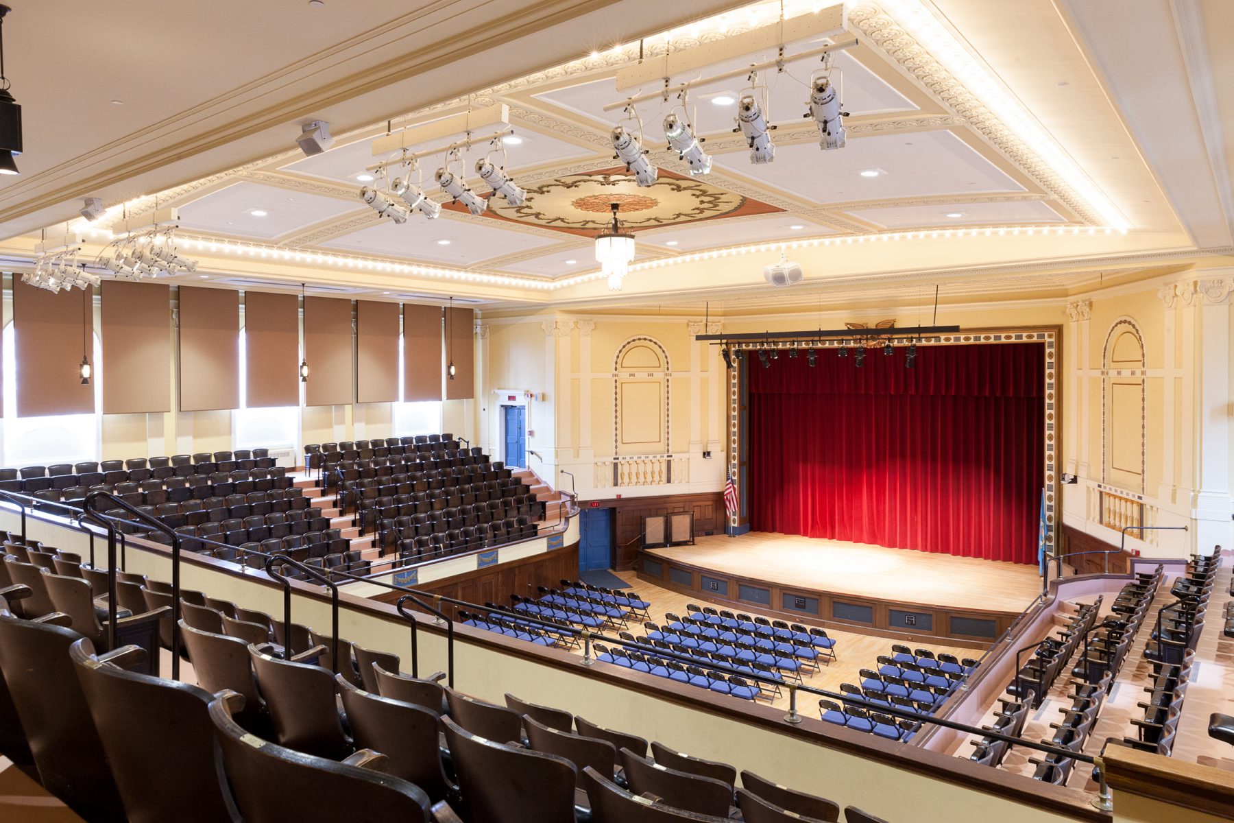 Cary Memorial Hall Upper Level looking down onto stage