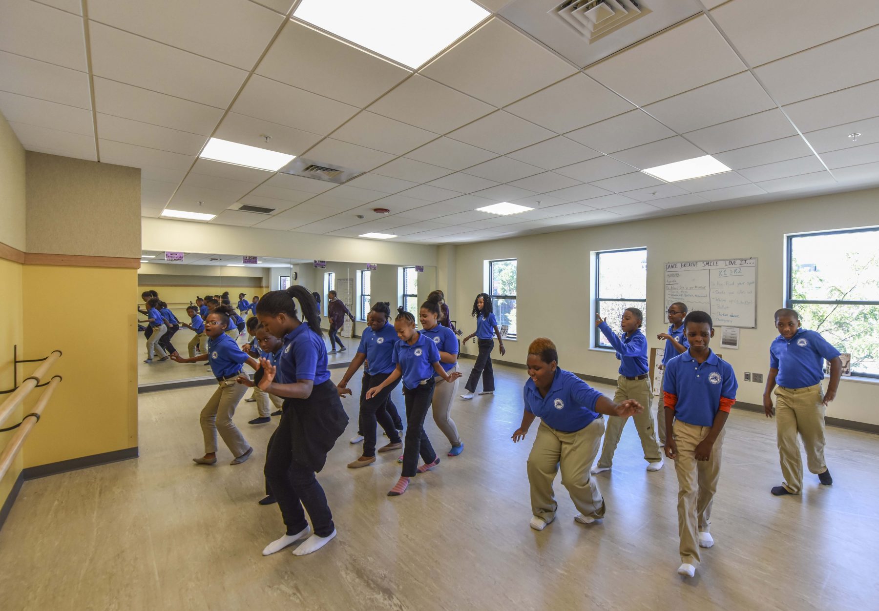 Codman Academy Dance Studio Dorchester, students dance together