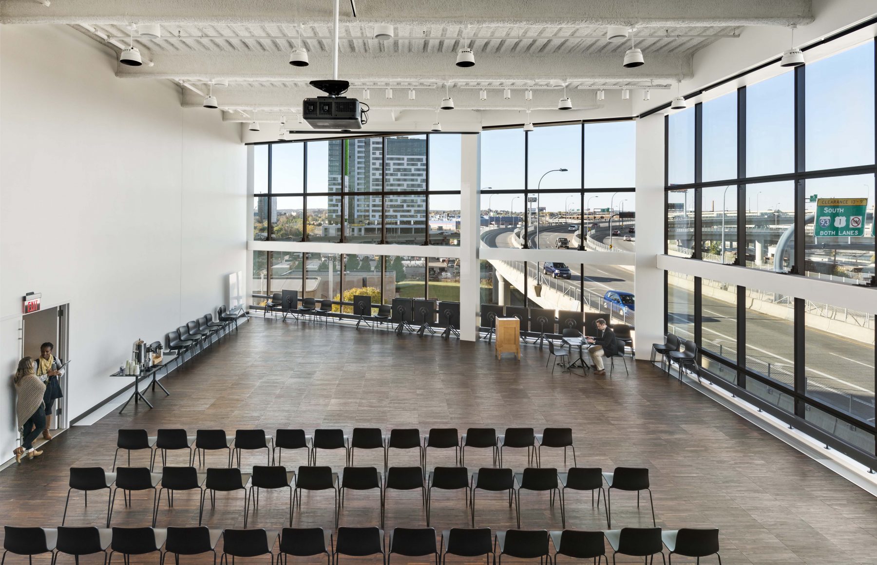 Ef Education First Interior presentation room with view of highway