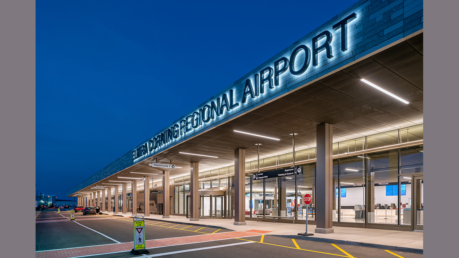 Elmira Corning Airport Exterior, departures lane