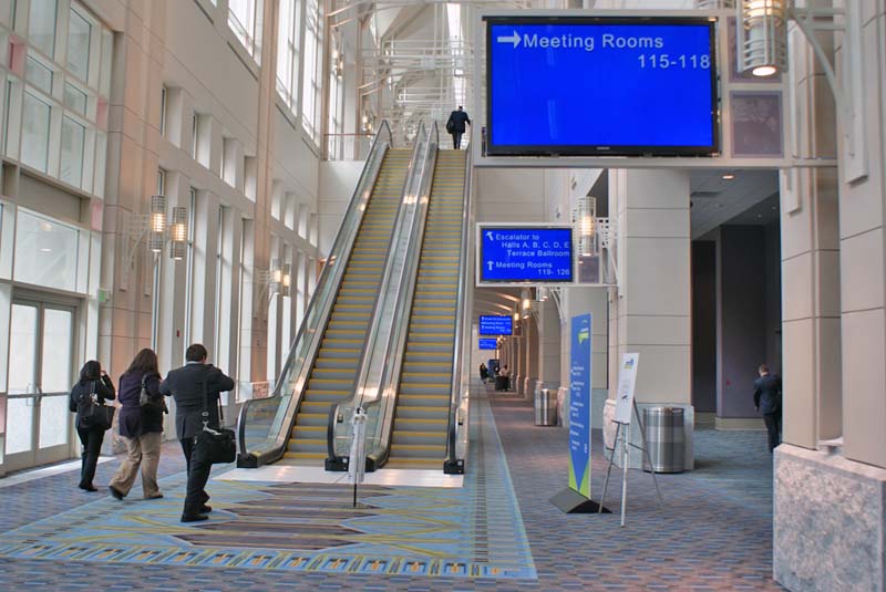 Pennsylvania Convention Center Escalator with display screens showing directions