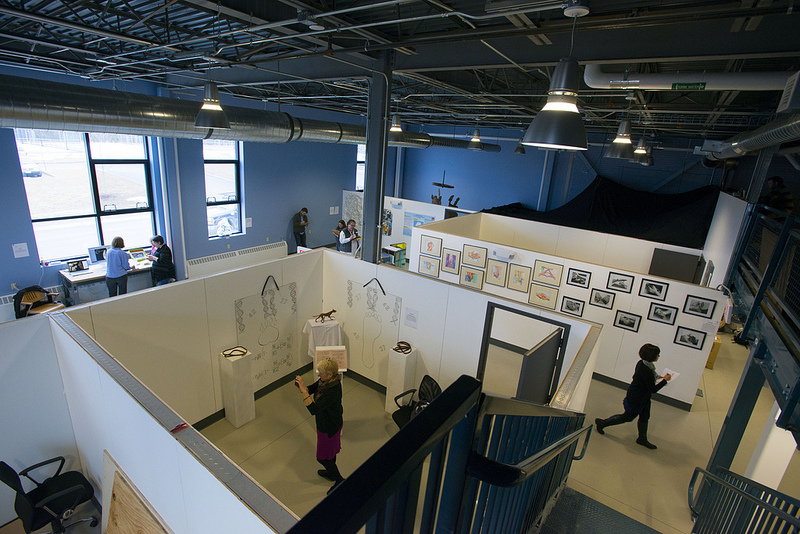 Umaine Wyeth Art Center Gallery, a top down view of the difference exhibits