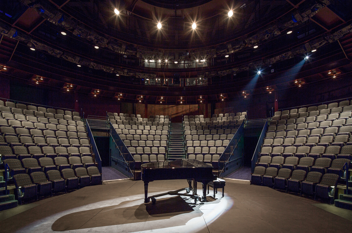 University Southern Indiana Teaching Theater Interior, view from the stage looking into the stands