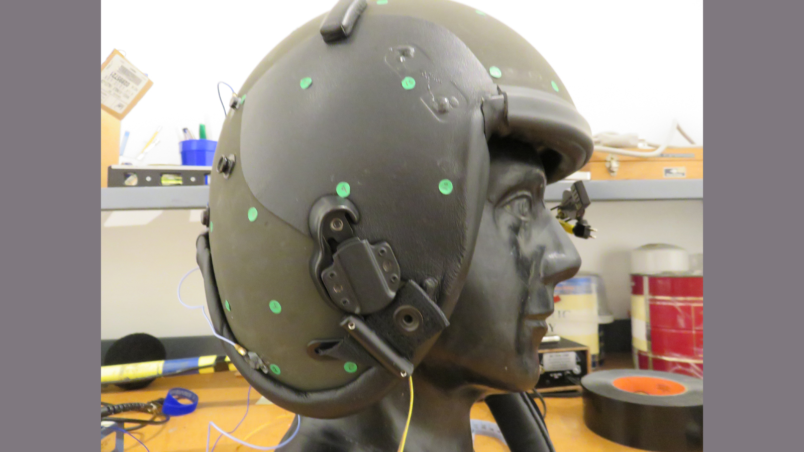 Us Navy Pilot Helmet, the helmet is on a testing dummy
