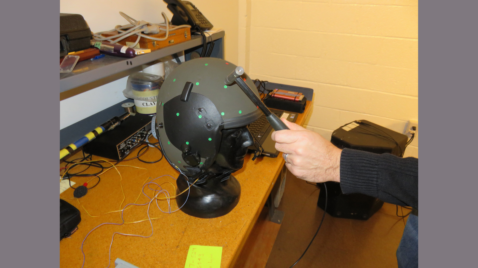 Us Navy Pilot Helmet Acentech, a small hammer is being taken to the helmet