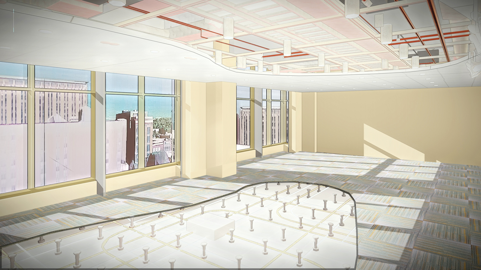 Well Living Lab Units Interior rendering of floor and ceiling constructions