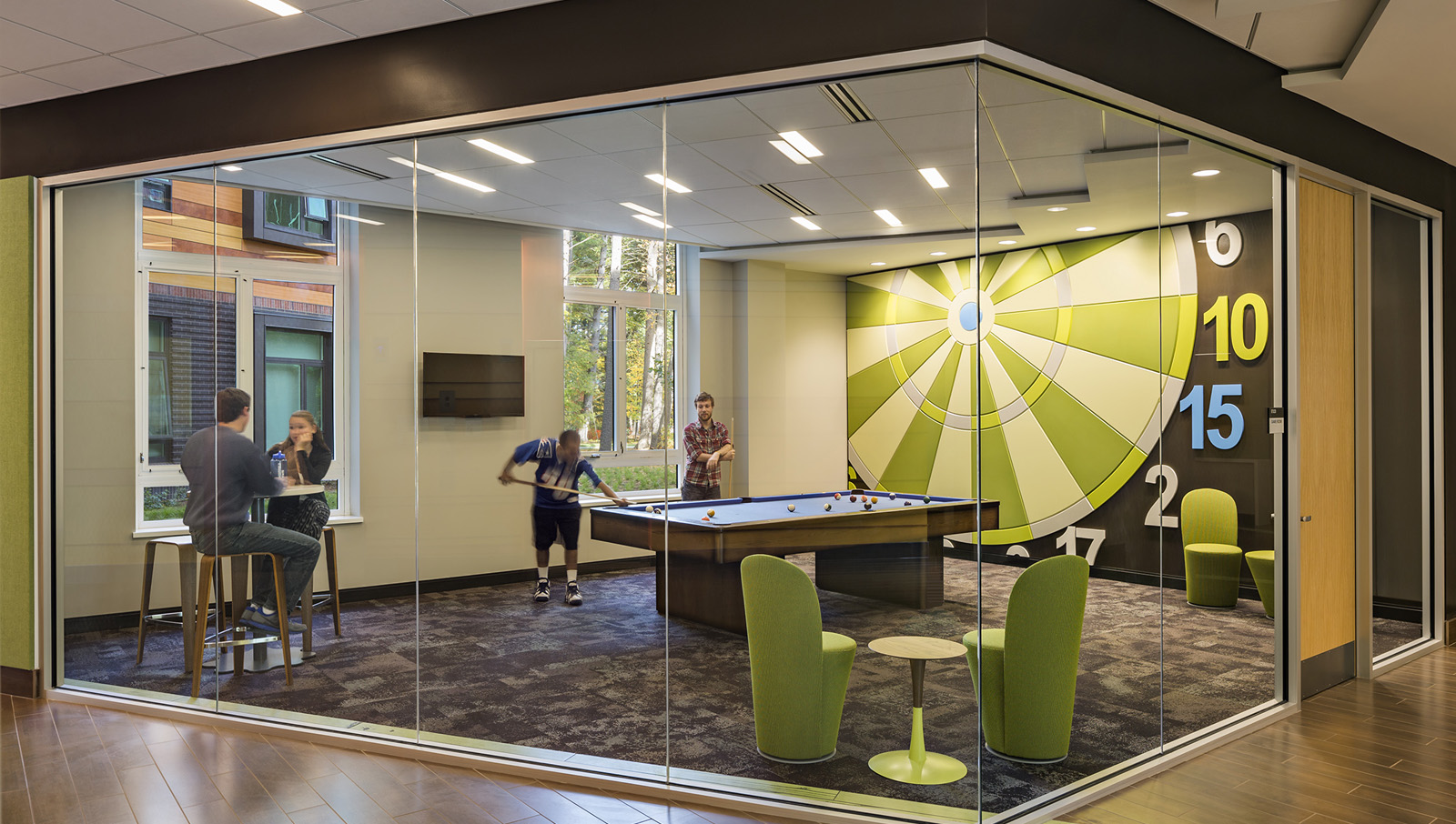 Westfield State University Hall, game room with pool table